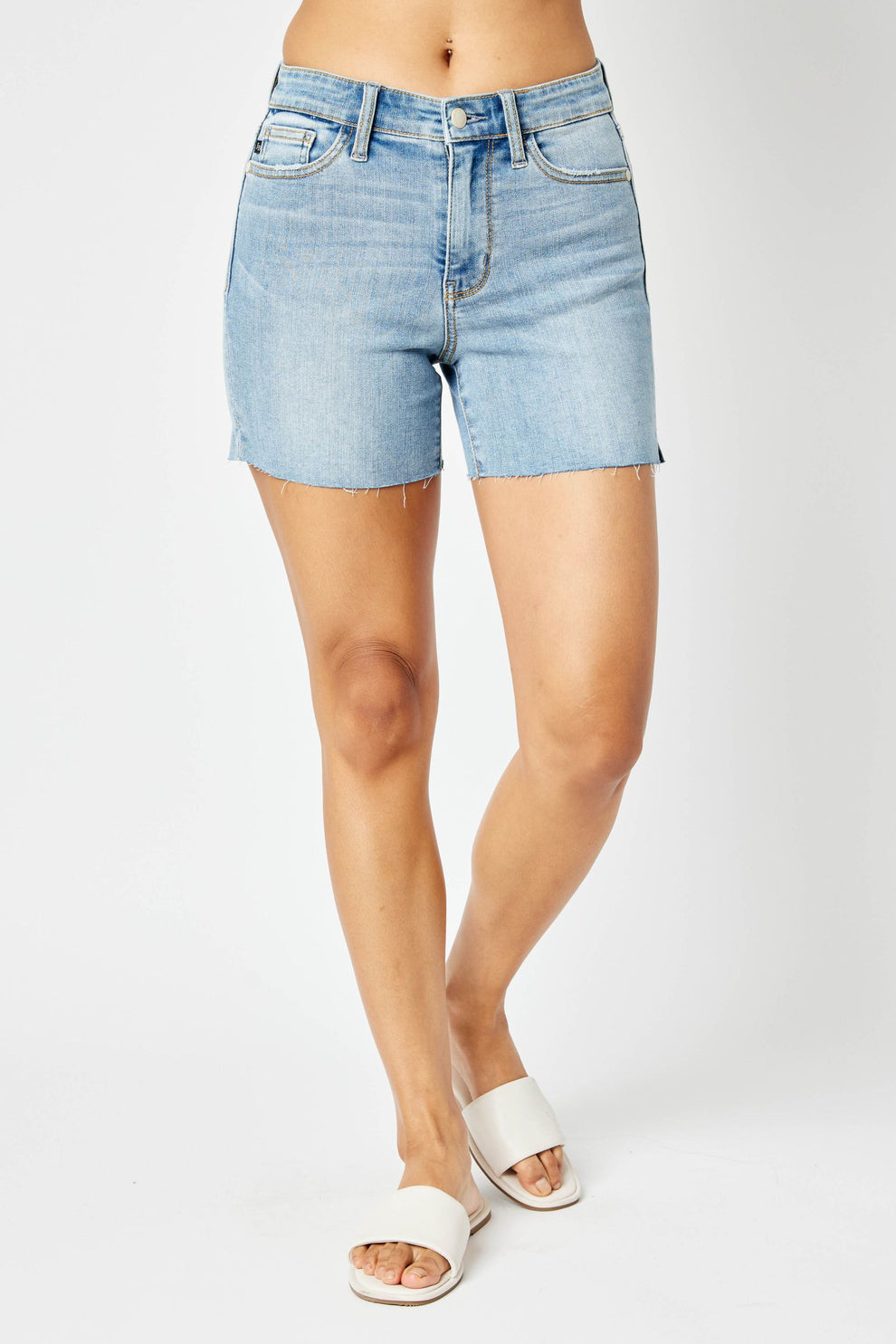 Mid Rise Cut Hem Shorts