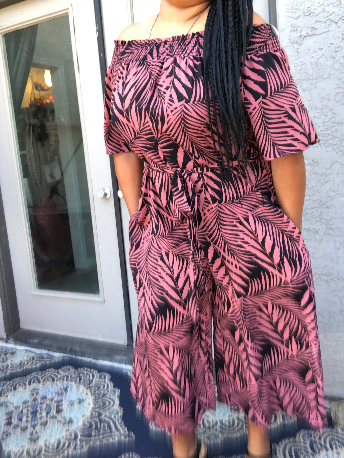 Tropical Haven Off Shoulder Jumpsuit-Plus Size