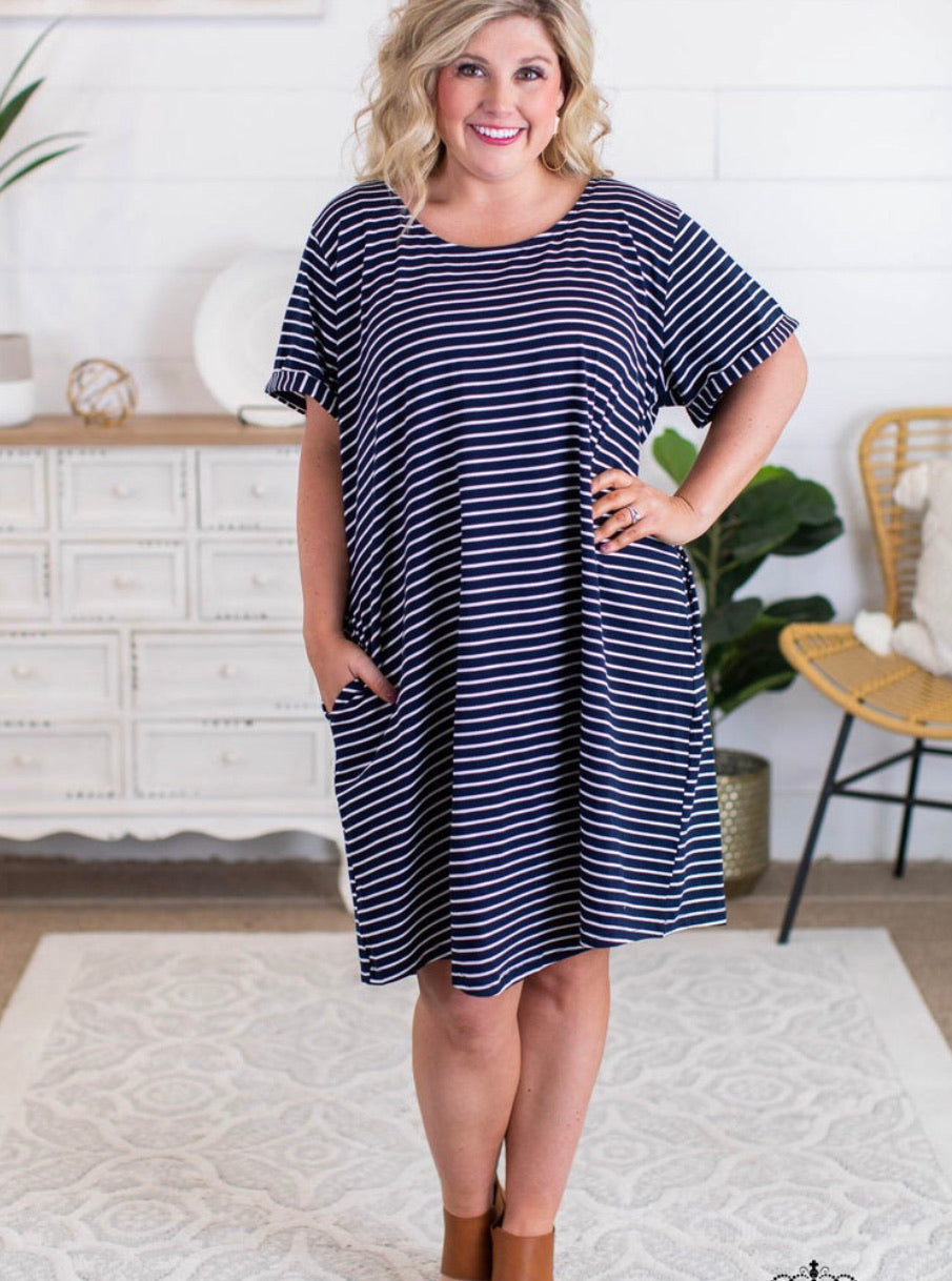 Striped Button-Back Dress Regular and Plus