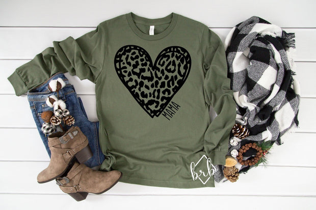 Leopard Heart Mama Long Sleeve Graphic Tee