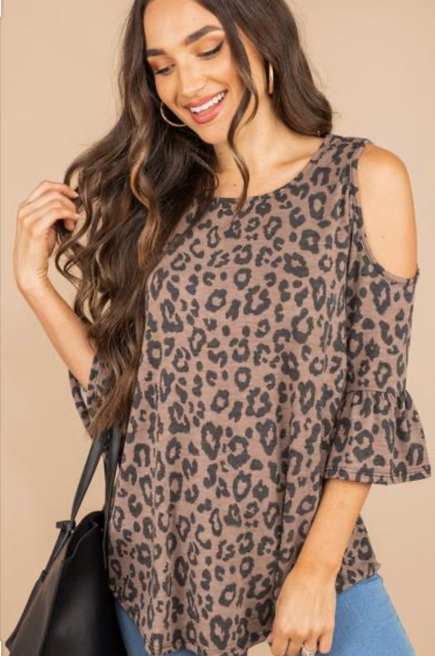 Leopard Cold-Shoulder Tunic Top