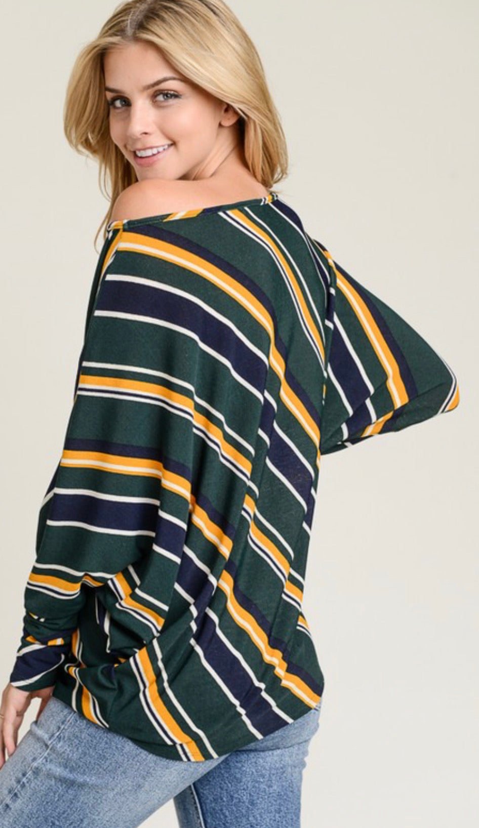 Lucky Stripes off the shoulder Top