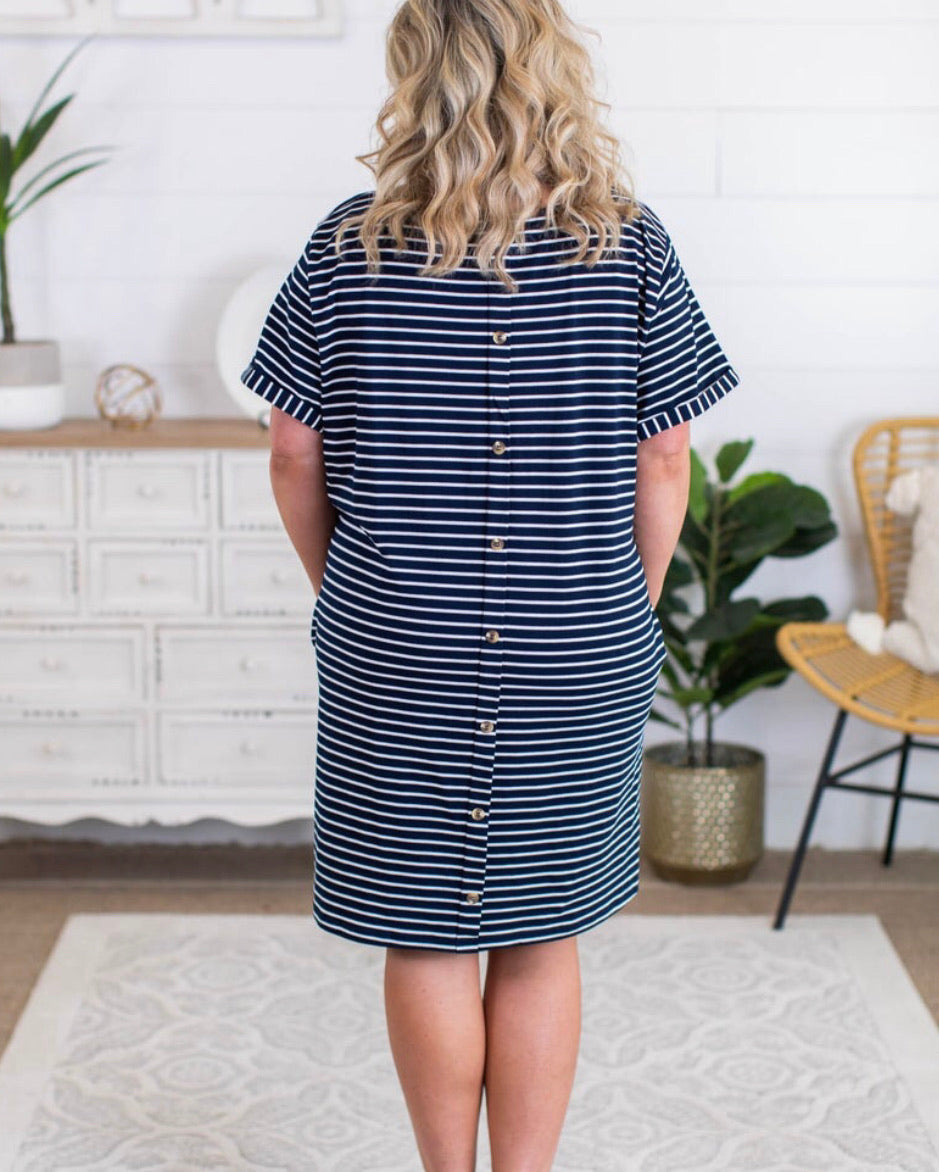 Striped Button-Back Dress Regular and Plus